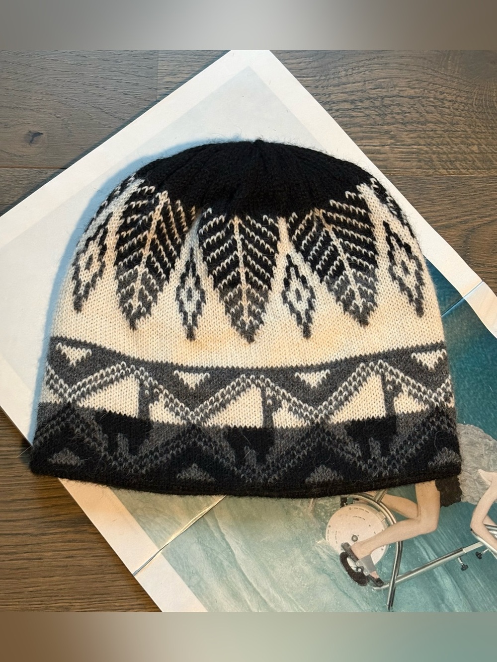Classic Alpaca Reversible Alpaquita 100% Alpaca Knit Beanie Hat Black/Gray/Ivory